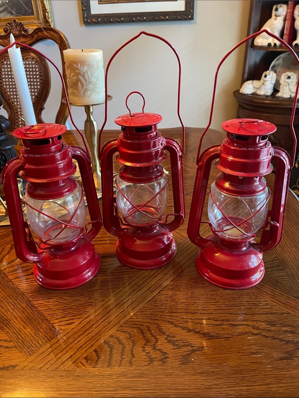 Red Decorative Vintage-Style Lantern (Set of 3)